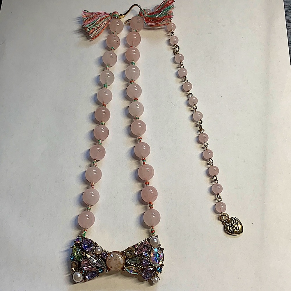 Betsey Johnson pink stone necklace with bow
